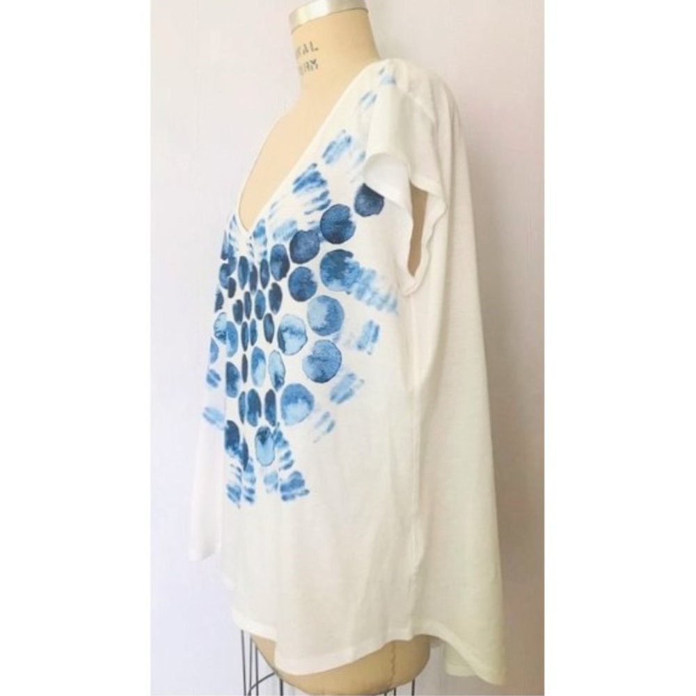 H&M WHITE BLUE WATERCOLOR ABSTRACT BUBBLE SHORT SLEEVE COTTON T-SHIRT XL NWT - Picture 3 of 8